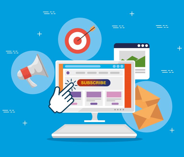 computer with hand pointer pixel cursor vector illustration... blog subscriber list building